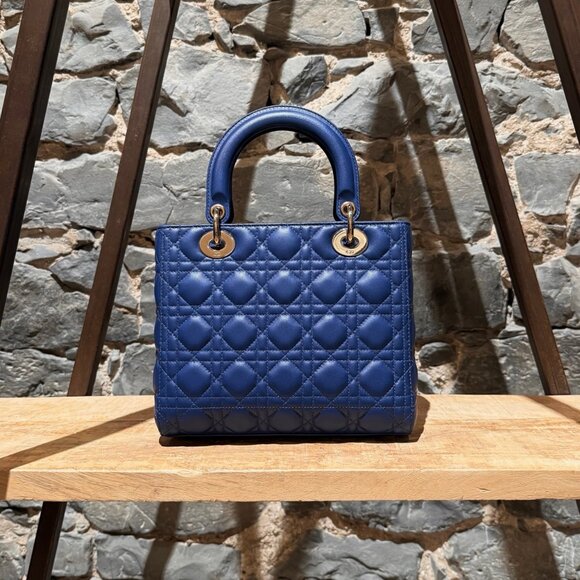 Dior 2022 Blue Lambskin Cannage Medium Lady Dior Handbag - Picture 3 of 16